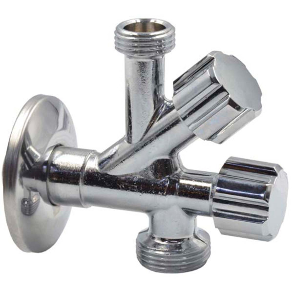D902694 Кран двойной угловой для сантехприборов Ø1/2″ х 1/2″ х 3/4″ VA Albertoni srl