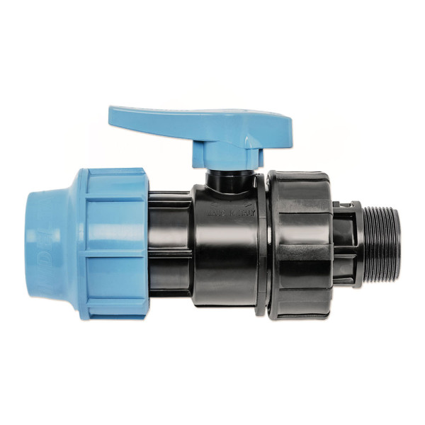 1072 UNIDELTA Кран шаровый для труб ПЭ Ø20 x 1/2″ ЗР PP-B (УФ защита)