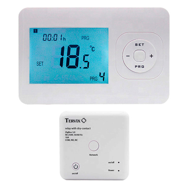 Комплект беспроводного управления отоплением Tervix Pro Line ZigBee: термостат беспроводной + реле (сухой контакт)