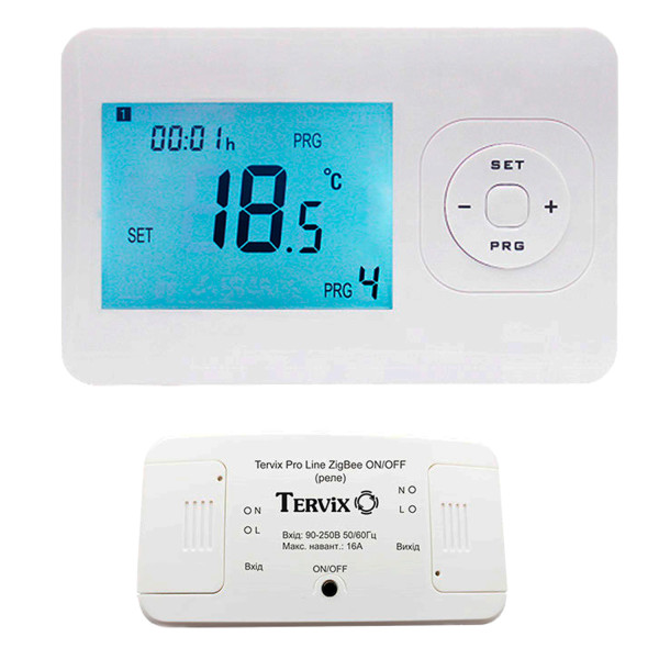 Комплект беспроводного управления отоплением Tervix Pro Line ZigBee: термостат беспроводной + реле On/Off 220 В