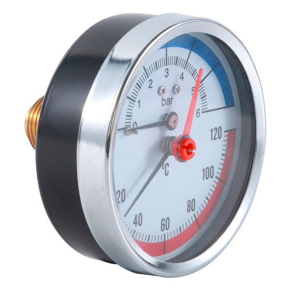 Термоманометр Tervix Pro Line 80/0-4 бар, 0-120 °C акс., с монтажным клапаном R1/2"