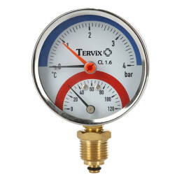 Термоманометр Tervix Pro Line 80/0-4 бар, 0-120 °C, радиальный, с монтажным клапаном R1/2"