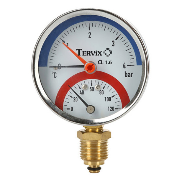Термоманометр Tervix Pro Line 80/0-6 бар, 0-120 °C, радиальный, с монтажным клапаном R1/2"