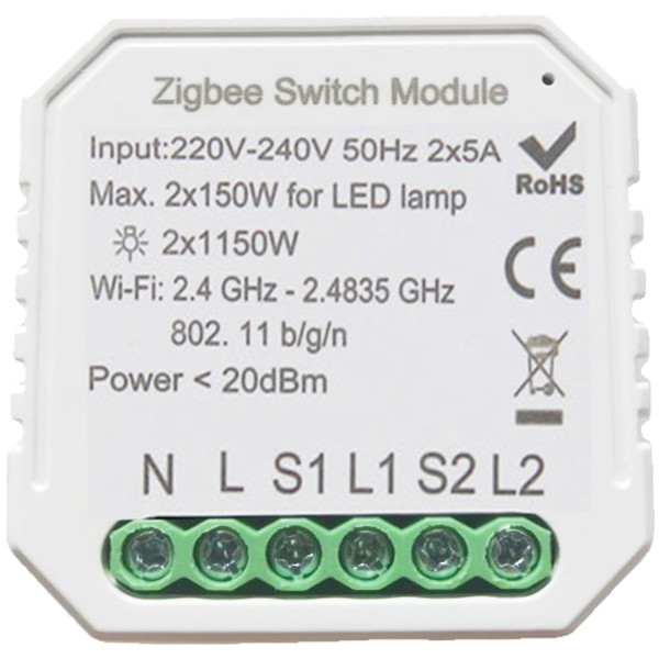 Розумний вимикач Tervix Pro Line ZigBee Switch (2 клавіші)