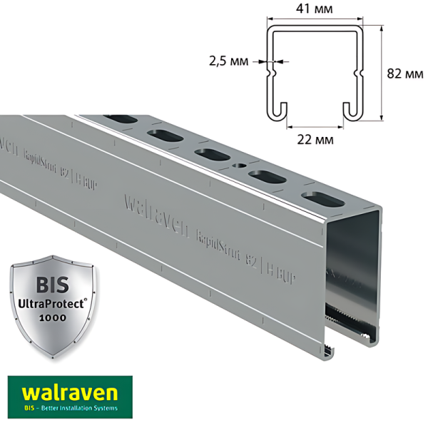 Профіль монтажний С-подібний Walraven BIS RapidStrut® BUP1000 | 6м | 2,5 мм | 41x82мм