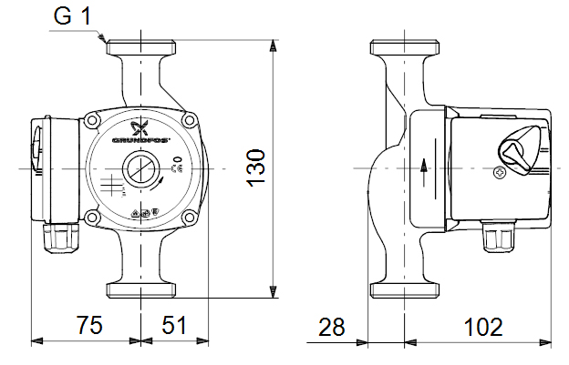 Насос циркуляционный Grundfos UPS 15-50 (130) (96281418-GR) интернет-магазин Teplopro